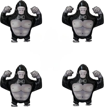 Dailygoods- Folieballonnen Jungle Thema - Opblaasbare Gorilla Ballonnen - Set van 4 - 68 cm Hoog - Kleurrijke Feestdecoratie - Duurzaam Aluminiumfolie - Feestballonnen