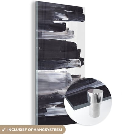 MuchoWow® Glasschilderij 60x120 cm - Schilderij acrylglas - Verf - Zwart - Design - Foto op glas - Schilderijen