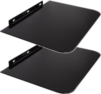 Maclean MC-738 - Set van 2 stuks Wandmontage Glazen DVD Plank wandplank zwart glas