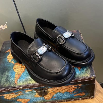 Lente Nieuwe Leren Britse Stijl Kleine Leren Schoenen Damesschoenen Alles-passende Loafers Zwarte Platte Schoenen 40 gray