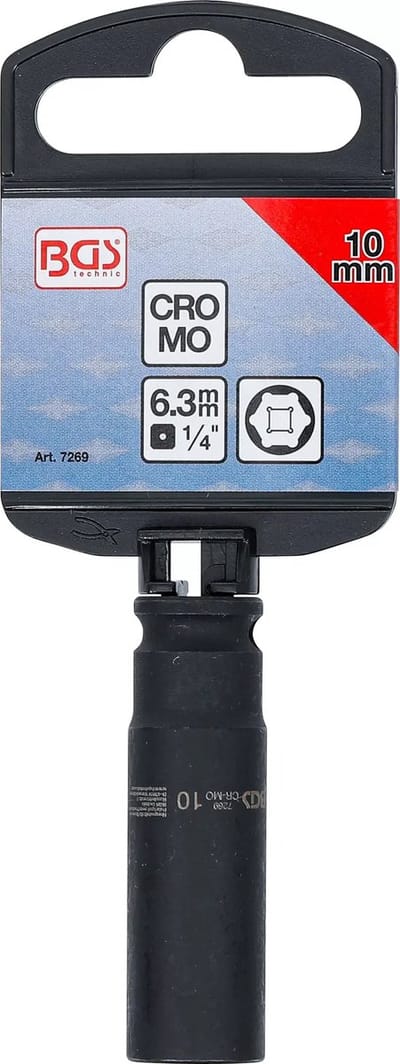 BGS Kracht Dopsleuteldop zeskant, diep - 1/4 - 10 mm