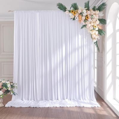 Thijox - 3 x 2,45 m Wit Achtergrondgordijn - Kreukvrij, Zacht Polyester, Ideaal voor Bruiloft, Feest, Verjaardag, Fotowand, Decoratie, 1,5 m Breed