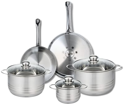 Set van 2 Koekenpannen 24 en 28 cm en 3 Kookpotten 14, 20 en 24 cm Elo Profi Brillant