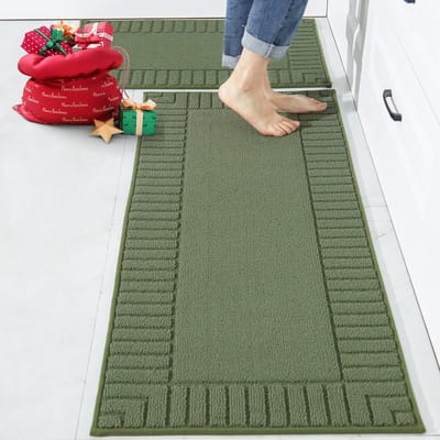 Unyqoos ® Antislip Wasbare Keukenloper Set, Absorberende Matten voor Vloerbescherming, 2 Stuks in Groen
