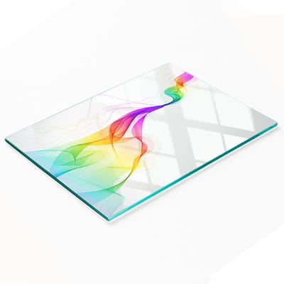 Decoratieve snijplank van gehard glas met kleurrijk abstract patroon, 80x52 cm