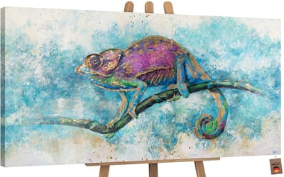 Canvas schilderij groot handgeschilderd leguaan reptiel natuur – YS-Art Gallery – Unieke wanddecoratie voor woonkamer – Bijzonder schilderij voor hal en kantoor