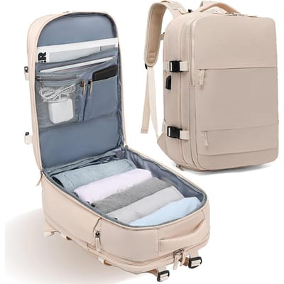 Multifunctionele rugzak voor natte en droge classificatie met grote capaciteit, USB-poort en aparte schoen beige