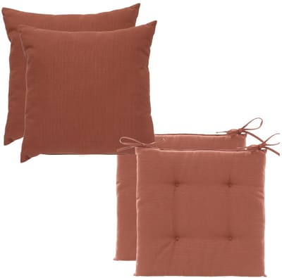 Hesperide 2x stoelkussen + 2x sierkussen - terracotta - polyester - uv/waterbestendig