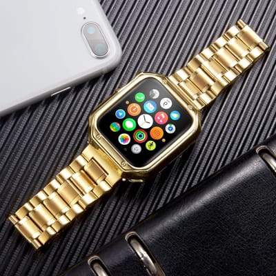 Stainless steel horlogeband met beschermcase voor Apple Watch 49mm/45mm/44mm/42mm/41mm/40mm/38mm, metalen strap en zachte TPU case voor optimale bescherming en stijl