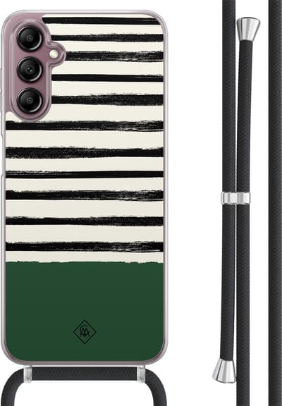 Casimoda® hoesje met koord - Geschikt voor Samsung A14 - Green Stripes - Afneembaar koord - TPU/acryl - Groen