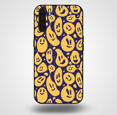 Smartphonica Telefoonhoesje voor OPPO A91 met smiley opdruk - TPU backcover case emoji design - Paars Geel geschikt voor Oppo A91
