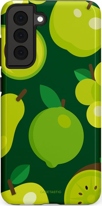 Casetastic Hoesje Geschikt voor Samsung S21 FE - Stijlvolle Beschermende Duo-layer Case - Peren Appel Groen