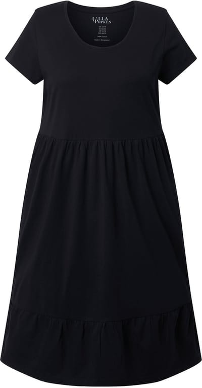 Ulla Popken - Dames - Jersey jurk A-lijn ronde hals halflange kapmouwen zakken - Zwart - Maat 50+