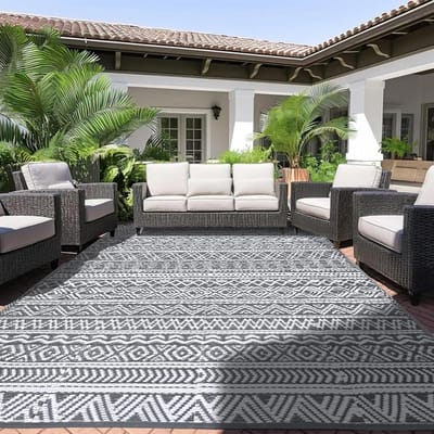 Outdoor tapijt, weerbestendig, 180 x 275 cm, polypropeen, waterdicht kunststof, voor terras, tuin, balkon, omkeerbaar, uv-bestendig tapijt, buitentapijt, camping, voor barbecue, picknick