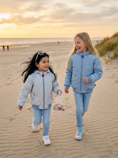 Ducksday - Omkeerbare jas - Kinderen - Unisex - Waterdicht - Wit/Licthblauw - Winddicht - Licthblauw -Beide zijden waterdicht - maat 92/98 - 2 jaar