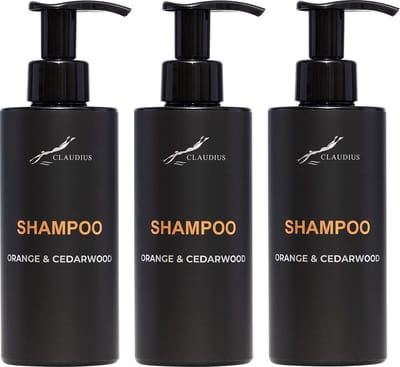 Shampoo Sweet Orange & Cedarwood 300 ml - met pomp - zwarte fles - set van 3 stuks - voordeelverpakking - haarverzorging