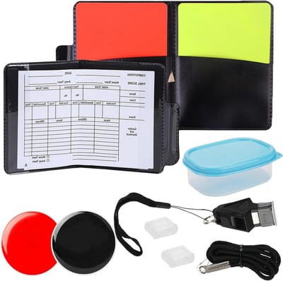 Referee Set with PVC Red Yellow Cards, Flute Key Strap, Short Keychain, and Scorebooks - for Football Game
