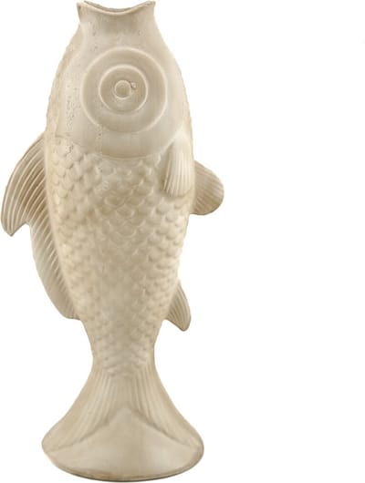 HomeBound by KY | Aardewerk vaas vis beige | 14,5x8,5x30cm | bloemenvaas keramiek off-white