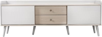 DESMIU Tv-meubel - Met Twee Schuifdeuren En Twee Lades - Voor Woonkamer En Opbergruimte - Houtvezelplaat - Wit En Houtkleur - 160 X 40 X 58 Cm