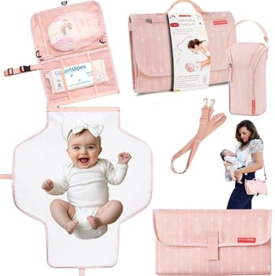 Waterdicht Draagbaar Verschoonkussen met Geheugenschuim en Babyfleszak - 2-in-1 Luierkoppeling en Comfortabel Hoofdkussen