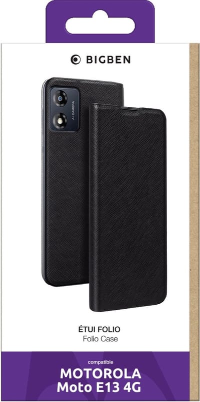 Bigben Connected, Hoesje geschikt voor Motorola E13 4G - Folio met Standaard & Kaarthouder, Zwart