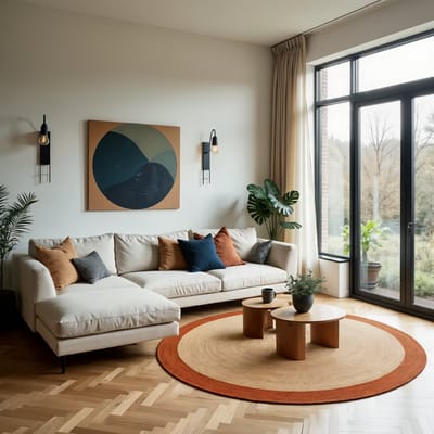 Rond jute vloerkleed naturel/roest/bruin met rand 240cm Mrcarpet