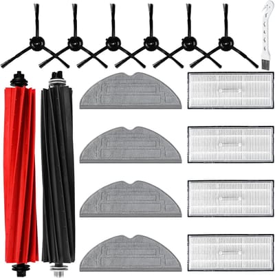 17 stuks accessoires gescht voor Roborock S8 Pro Ultra robotstofzuiger met 2 hoofdborstels, 4 reinigingsdoeken, 4 filters, 6 zijborstels, 1 reinigingsborstel