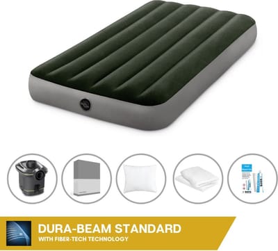 Intex Luchtbed - 1-Persoons - 99 x 191 x 25 cm - Groen - Inclusief pomp - Hoeslaken - Kussen - Kussenbeschermer en Reparatieset