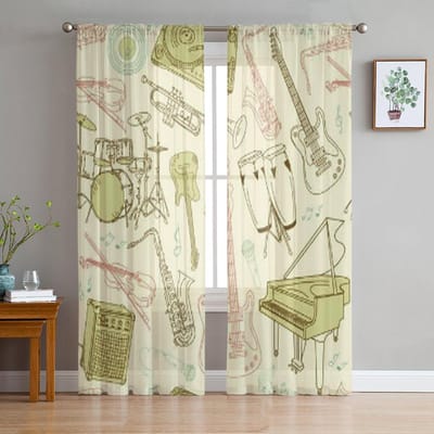Muziek Tule Transparante Raamgordijnen Voor Woonkamer De Slaapkamer Moderne Chiffon Voile Organza Gordijnen Decoratie Drapes 135W x 114H(cm) white