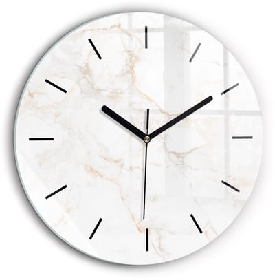 Wallfluent Wandklok - Elegant marmer Decoratieve Wandklok - 60 cm x 60 cm - Wit Wandklok - Zwarte Handen - Wandklok Zonder Cijfers - Stille Wandklok Slaapkamer - Ronde Glazen Klok - Industrieel Wandklok - Stijlvolle Klok