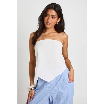 boohoo Dames Bandeau Top Met Linnen Look En Sjaaldetail | Natural | Maat: 34