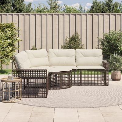vidaXL - Tuinbank - met - kussens - en - voetensteun - L-vormig - poly - rattan - bruin