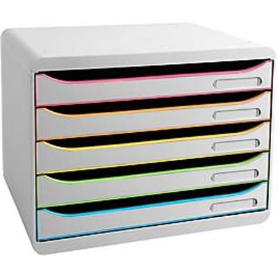 Exacompta Big Box Plus Horizon Wit/Harlekijn, 5 open laden A4/A4+, 27 cm diep, geruisloos met stop, stapelbaar