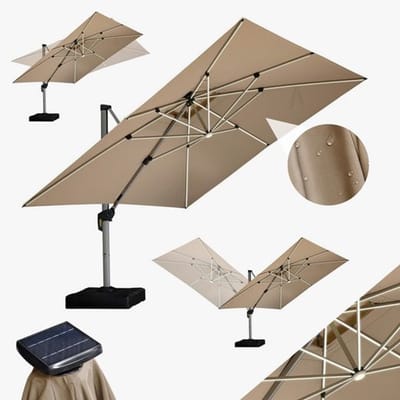 PURPLE LEAF Rechthoek Parasol – 360° Draaibaar - Ingebouwde LED-verlichting – UV50+ - Windbestendig - Stijlvolle Zweefparasol