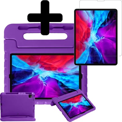 Hoesje - Geschikt voor Apple iPad Pro (2018) - 11 inch - Met Screenprotector - Kinderhoes - Shockproof Bumper - Kidsproof Case - Tablethoes - Kinder Hoes Cover - Paars