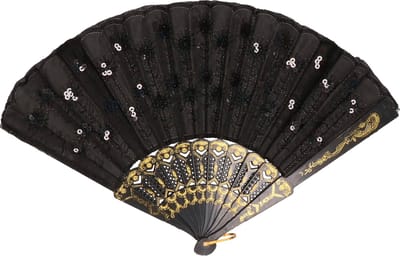 Spaanse waaier met pailletten - Zwart - Spaanse verkleed jurken accessoires - Verkoeling - Flamenco danseres