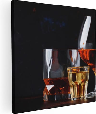 Artaza Canvas Schilderij Stilleven - 30x30 cm - Klein - Muurdecoratie Whisky - Wanddecoratie Woonkamer - Kamer Accessoires