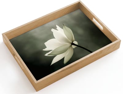Dienblad hout 40x30 cm - Schootdienblad - Wit - Lotus - Donker - Bloem - Borrelplank rechthoek - Plateau dienbladen