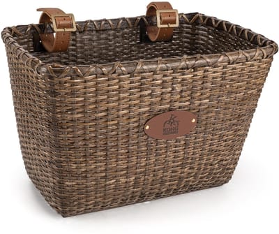 Dailygoods- Fietsmand Retro Design - Handgemaakte Rotan Fietsmand - Verstelbare Leren Bandjes - Draagvermogen tot 6 kg - Afmetingen 30,5 × 19 × 22,5 cm - Robuuste Houten Onderlegger - Fietsmandje