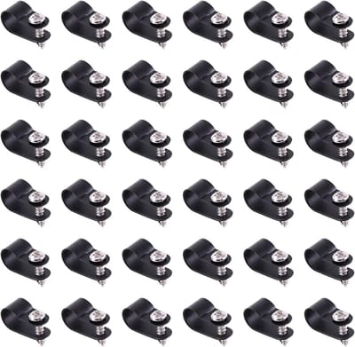 Thijox - 60 stuks Zwarte 3/8 Inch Nylon Plastic R-Type Kabelclips Klemkit met Schroeven voor Draadbeheer, Kabelorganisatie, Kabelbevestigingsclips, Id
