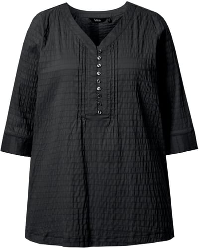 Ulla Popken - Dames - Tuniek bubble-materiaal 3/4-mouwen - Zwart - Maat 46+