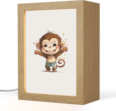 Nachtlampje 15x20 cm - Kinder lampje - Aap - Bruin - Waterverf - Dieren - Meiden - Jongens - Tafellamp kinderkamer - Slaapkamer lamp - Bedlamp kinderen - Kinderlampje stopcontact - Wandlamp babykamer - Nachtlampjes