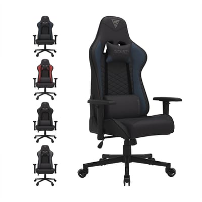SENSE7 Spellcaster - Ergonomische bureaustoel - Gamingstoel - nek- en lendenkussen - In hoogte verstelbaar - Ademend materiaal - Duurzaam en comfortabel - Maximale belasting 150 kg - tot 185 cm lang - Zwart en blauw