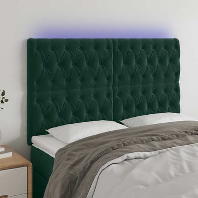 vidaXL - Hoofdbord - LED - 144x7x118/128 - cm - fluweel - donkergroen