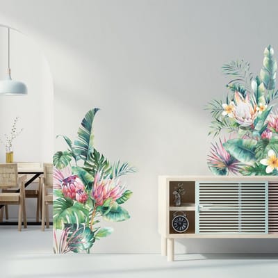 Tropische Palmbladeren Muurstickers, Natuurlijke Bloemen Planten Wanddecoraties, DIY Vinyl Muurkunst voor Woonkamer en Slaapkamer Decoratie