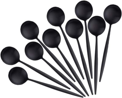 10 Stuks Zwarte Koffielepels van Roestvrij Staal - Mini Theelepels voor Koffie en Thee
