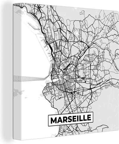 Canvas Schilderij Plattegrond - Marseille - Stadskaart - Kaart - Frankrijk - 20x20 cm - Wanddecoratie