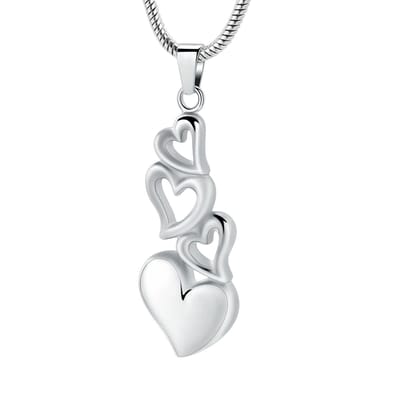 Aramat Jewels | Gedenkhangers | Ashanger Vier Harten Staal – Symbolisch Rouwsieraad Zilverkleurig | | | |15mm | Staal | Volwassenen | Verkleurd niet