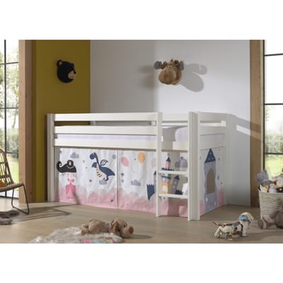 LUCEVI - Pino Halfhoogslaper H115CM + Ladder + Princess Sophie Gordijntjes - Wit - 90x200 cm