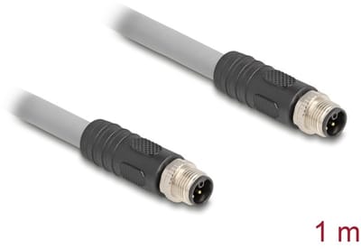 Delock M12 Cable L-coded 5 pin male to male PUR suitable for drag chains 1 m grey